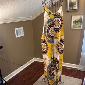 SHEIN Curve, Vibrant Yellow and Black Patterned JumpSuit